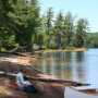 17 1/2' tripping canoe, 'Atkinson Traveller' model designed by Stelmok/Thurlow, cedar/canvas.